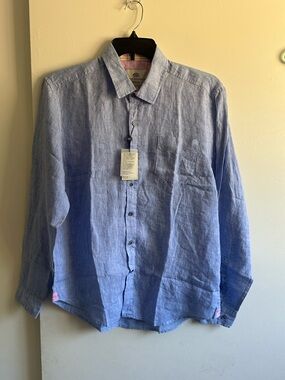 Report Collection Blue Linen Casual Button-Down Shirt